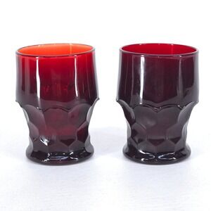 2 Anchor Hocking Georgia Ruby Red Tumblers Vintage Glasses Hex Optic Panel EUC‎